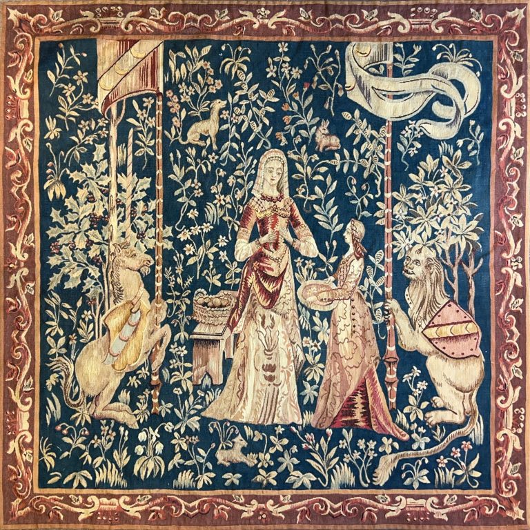 Tapisserie Aubusson Dame à la Licorn Le toucher - Le Gout - L'Odorat - L'Ouie La Vue - Mon Seul Désir Tapisserie Aubusson Dame à la Licorn
Le toucher - Le Gout - L'Odorat - L'Ouie
La Vue - Mon Seul Désir