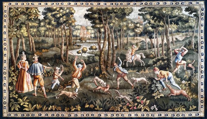 Scene Chasse - Tapisserie Signé de la Manufacture Aubusson 19e - N° 1205